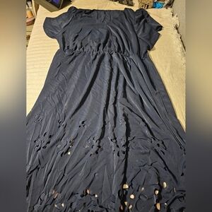 Bloom chic navy laser cut dress